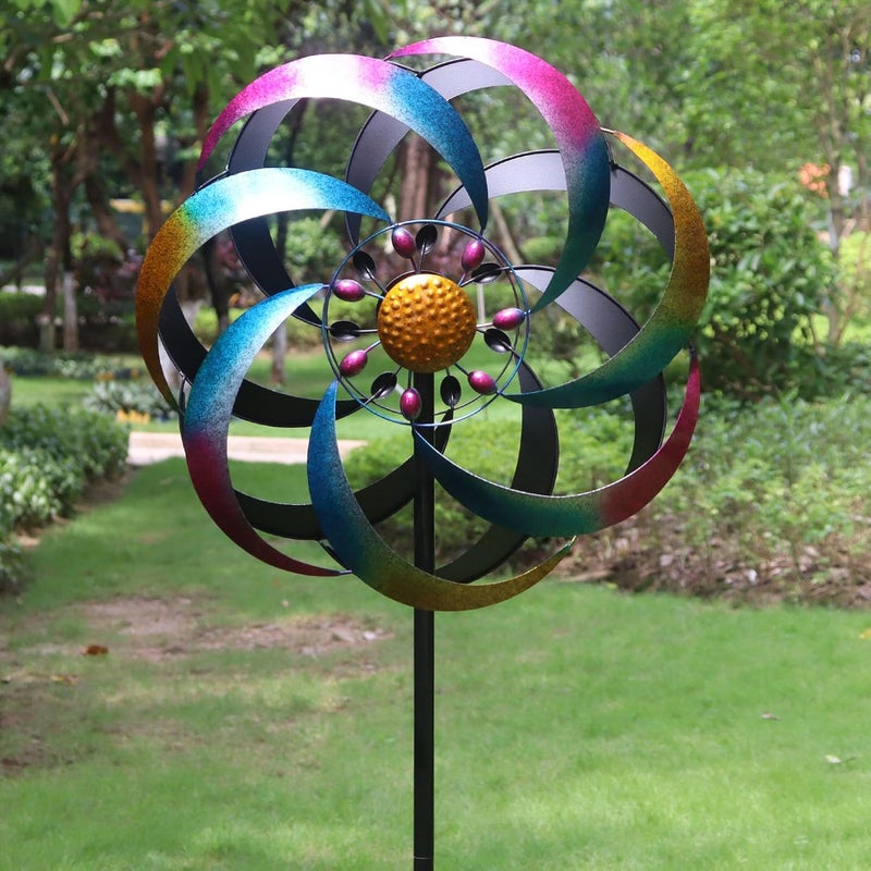LERFUGI Wind Spinners Outdoor for Yard and Garden Large Colorful Metal Wind Sculptures Kinetic Windmills Decoration 70x20 Inches - Image 3